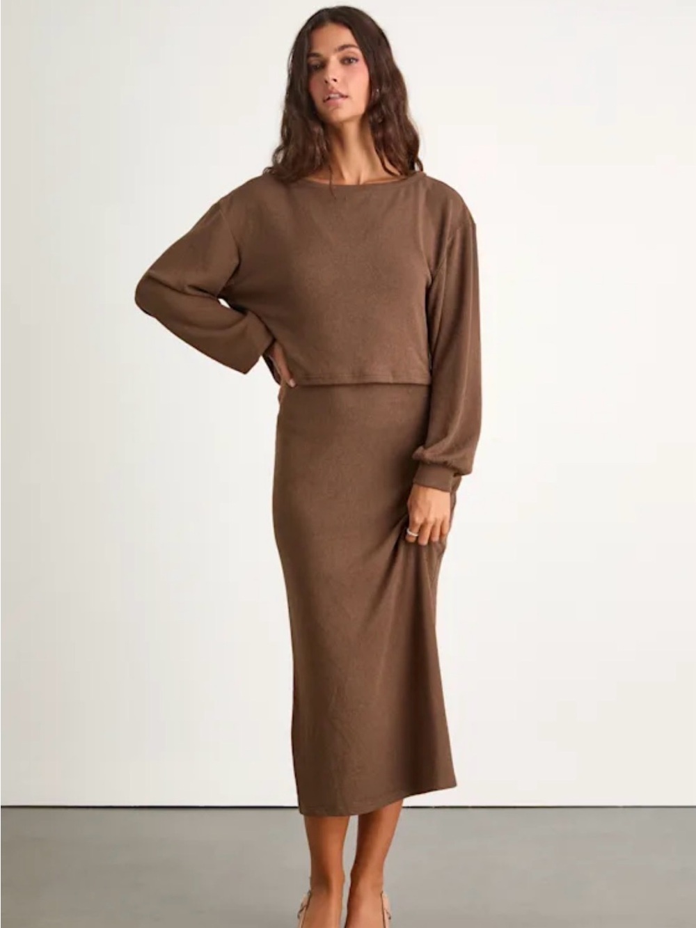 Lulu's Brown Midi Dress with Top